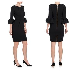 BETSEY & ADAM•puff bell sleeve black sheath dress 2 NWOT